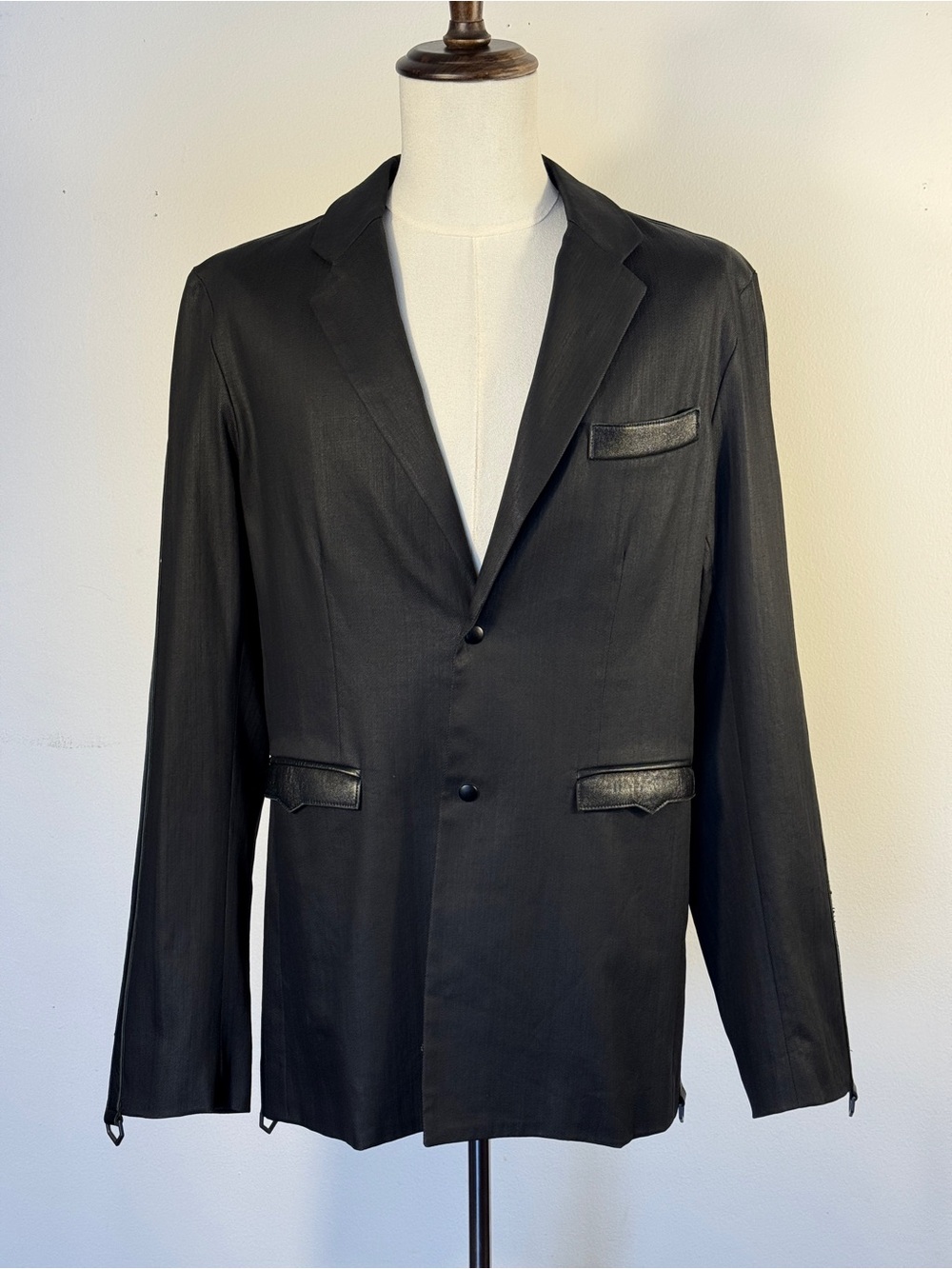 V-Moda Terri King Leather Trim Mens Bondage Dinner Jacket Blazer  Black 44 USA